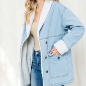 Ashley Vintage Charm Denim Sherpa Jacket Size Medium